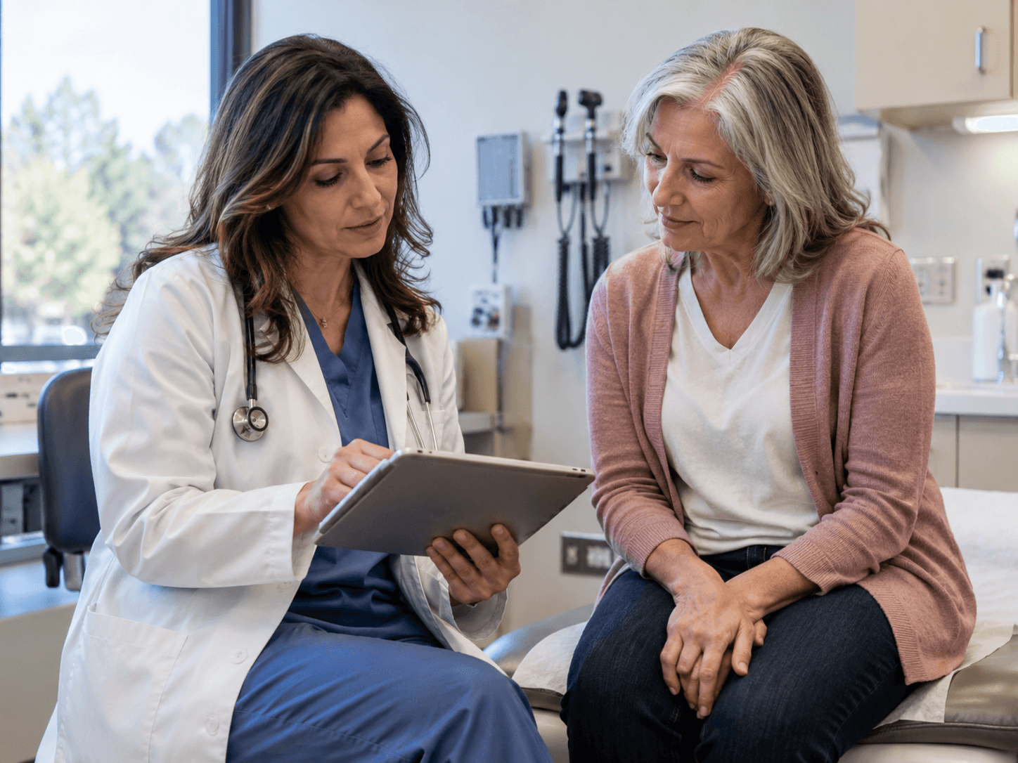A physician reviewing care options with a patient — the access an adequate provider network is ultimately there to deliver.